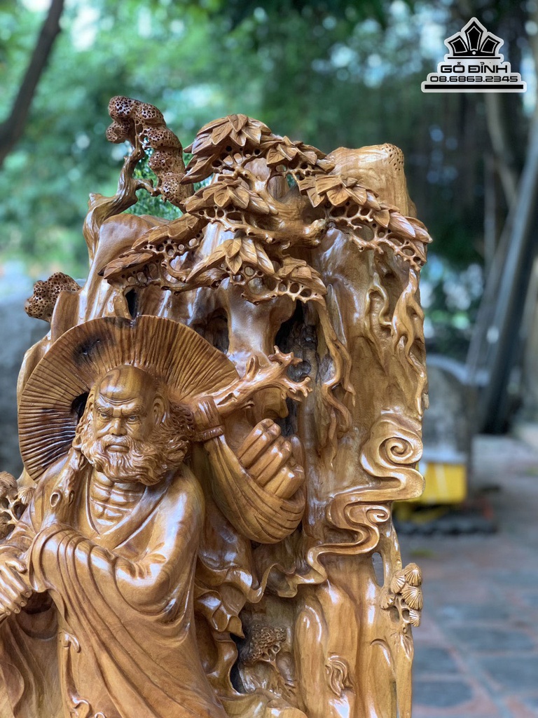 Tượng Đạ Ma Sư Tổ Gỗ Xá Xị (GùHương) Cao 91  Ngang 71 Sâu 27 (cm)