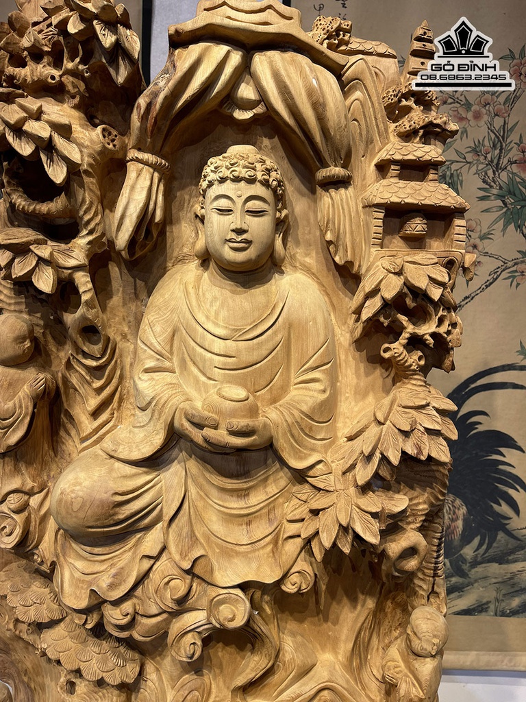 Tượng Nhất Tâm Bái Phật Gỗ Ngọc Am Cao Cả Kỷ 116 Ngang 55 Sâu 26 (cm)3
