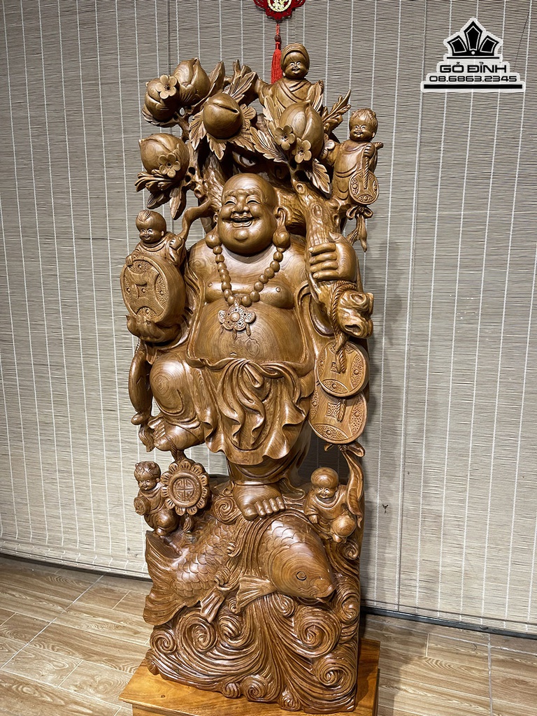 Tượng Phật Di Lặc Ngũ Phúc Gỗ Ngọc Am Cao Cả Kỷ 118 Ngang 40 Sâu 18 (cm) 2
