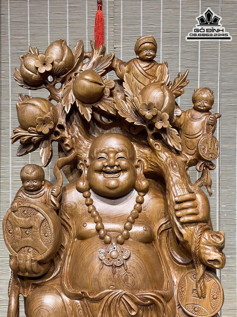 Tượng Phật Di Lặc Ngũ Phúc Gỗ Ngọc Am Cao Cả Kỷ 118 Ngang 40 Sâu 18 (cm)