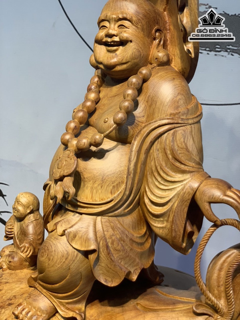 Tượng Phật Di Lặc Gỗ Hương Liền Khối Cao 73 Ngang 45 Sâu 33 (cm) 3