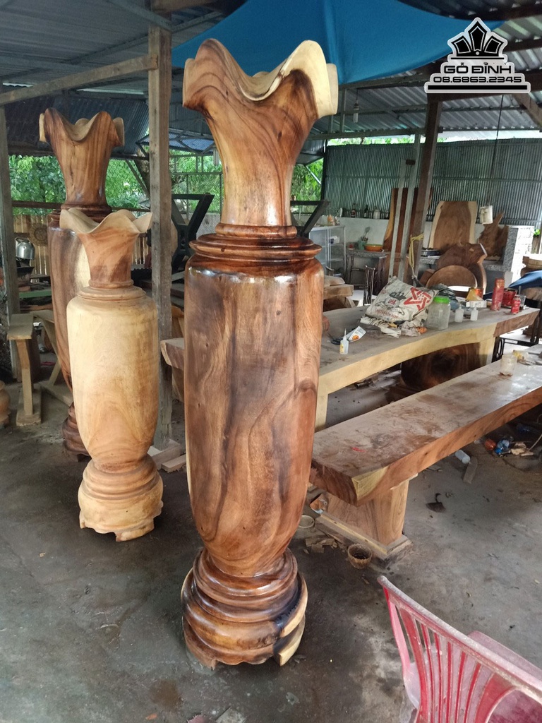 Cặp Lục Bình Gỗ Gỗ Me Tây Cao 190 Đường Kính 46 (cm) 0
