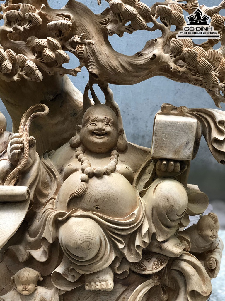 Tượng Phật Di Lặc Gỗ Ngọc Am Cao 58 Ngang 40 Sâu 32 (cm)3