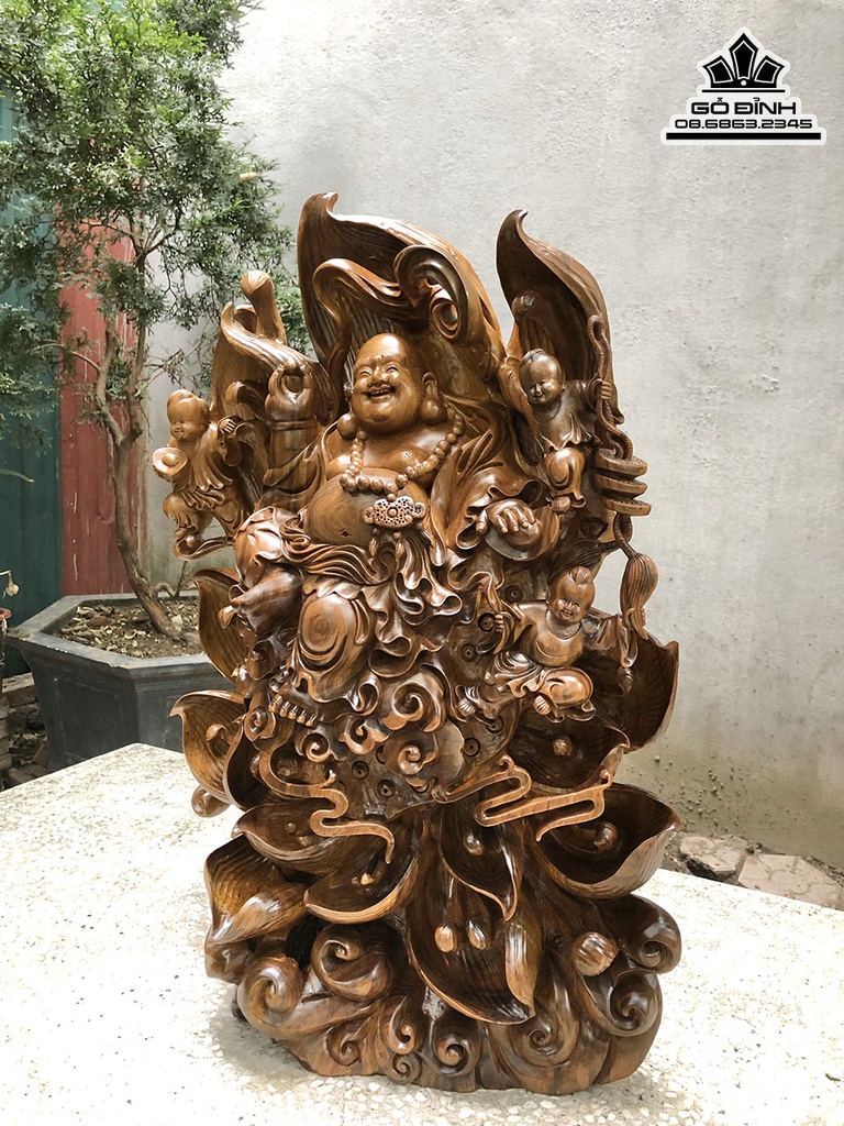 Tượng Phật Di Lặc Gỗ Bách Xanh Cao 65 Ngang 48 Sâu 20 (cm) 1