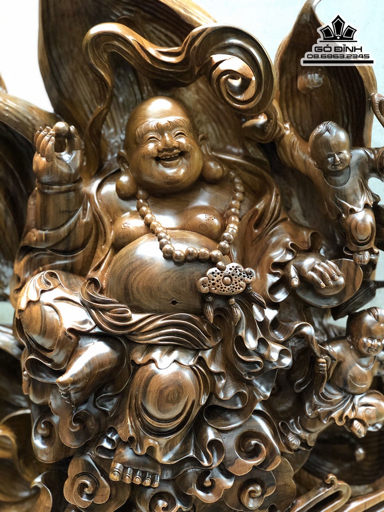 Tượng Phật Di Lặc Gỗ Bách Xanh Cao 65 Ngang 48 Sâu 20 (cm) 2