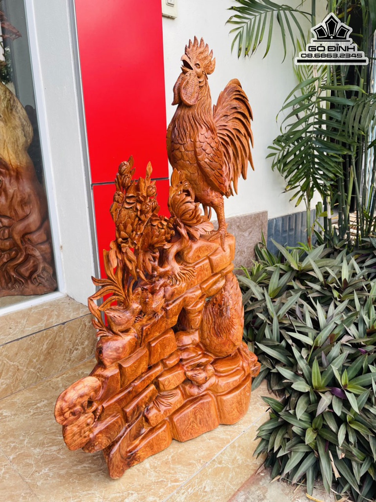 Tượng Gà Trống Gỗ Hương Việt Cao 96 Ngang 75 Sâu 33 (cm) 0