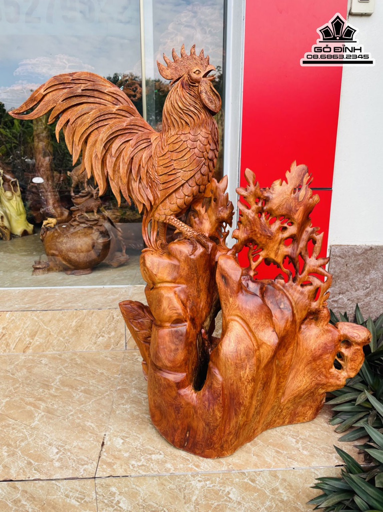 Tượng Gà Trống Gỗ Hương Việt Cao 96 Ngang 75 Sâu 33 (cm) 2