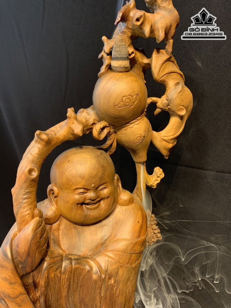 Tượng Phật Di Lặc Gỗ Bách Xanh Cao 75 Ngang 46 Sâu 30 (cm) 4