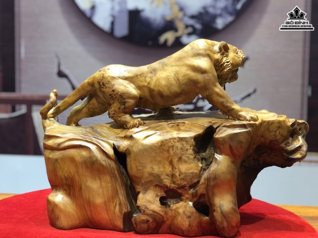 Tượng Mãnh Hổ Phong Thủy Gỗ Ngọc Am Cao 39 Ngang 56 Sâu 24 (cm) 0