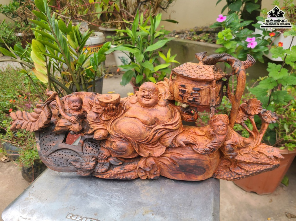 Tượng Phật Di Lặc Gỗ Trắc Cao 21 Ngang 50 Sâu 16 (cm) 2