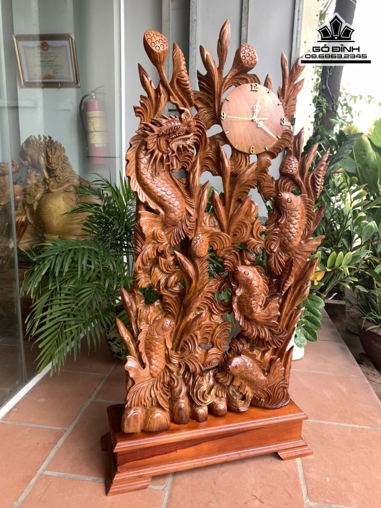 Tượng Cá Chép Hóa Rồng Gỗ Hương Việt Cao Cả Kỷ 138 Rộng 63 Sâu 20 (cm) 0