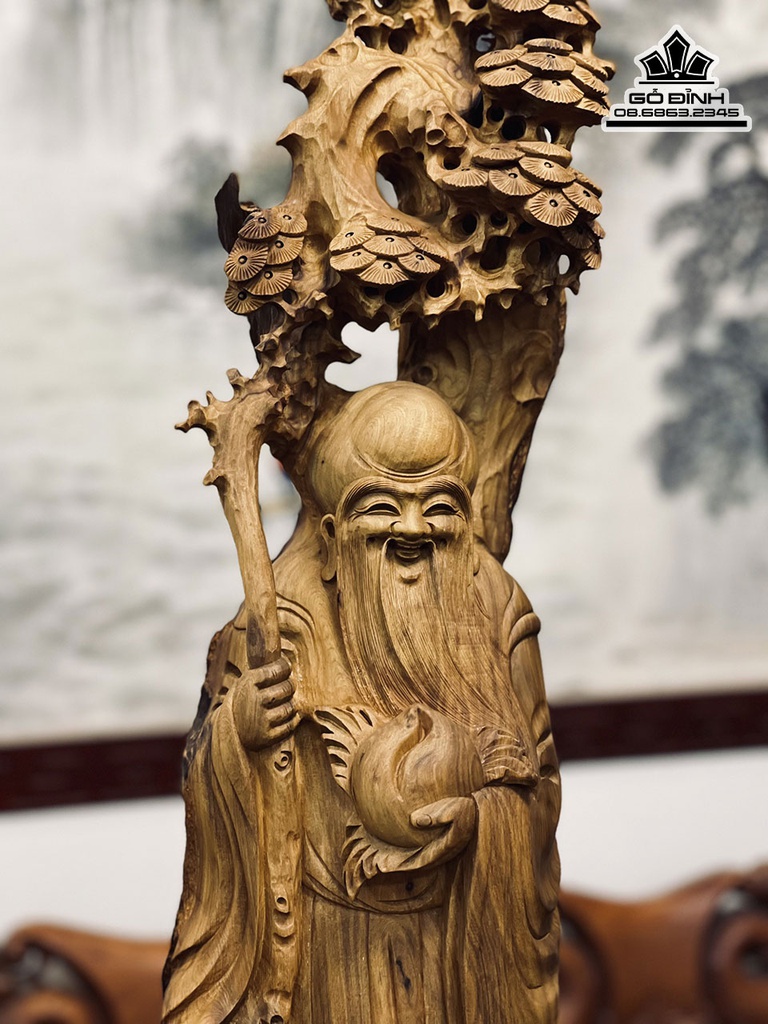 Tượng Cụ Thọ Gỗ Bách Xanh Cao 84 Ngang 24 Sâu 18 (cm) 2
