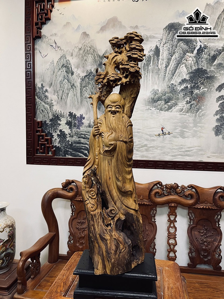 Tượng Cụ Thọ Gỗ Bách Xanh Cao 84 Ngang 24 Sâu 18 (cm)3