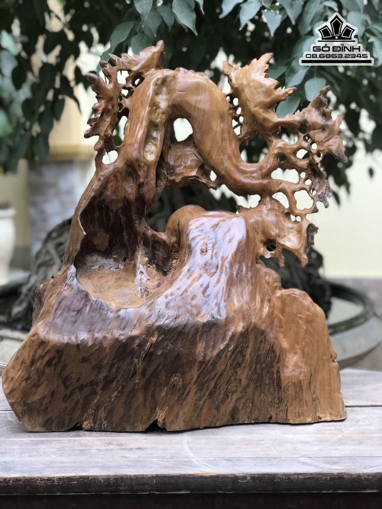 Tượng Phật Di Lặc Ngồi Gốc Đào Gỗ Xá Xị ( Gù Hương ) Cao 56 Ngang 50 Sâu 25 (cm) 0