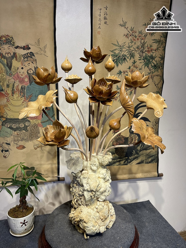 Bình Hoa Sen Gỗ  Cà Phê Ngọc Am Cao 90 Ngang 65 Sâu 43 (cm)2