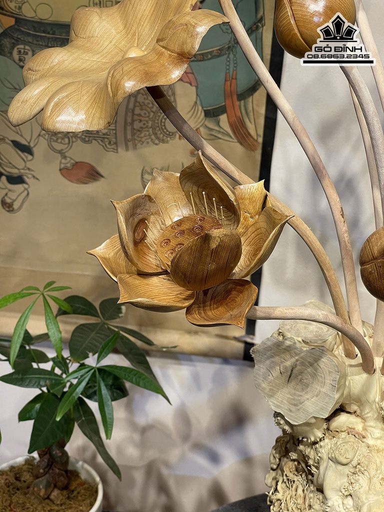 Bình Hoa Sen Gỗ  Cà Phê Ngọc Am Cao 90 Ngang 65 Sâu 43 (cm) 6