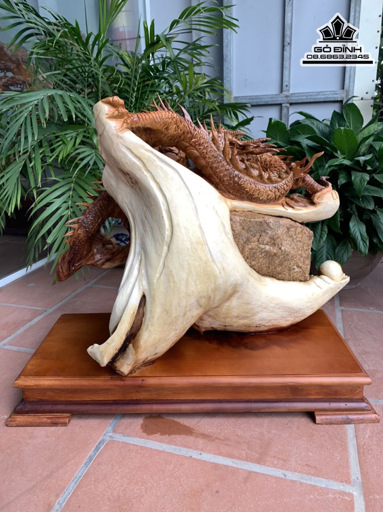 Tượng Rồng ( Nhất Long Vờn Ngọc ) Gỗ Hương Việt Cao Cả Kỷ 56 Ngang 65 Sâu 27 (cm) 2