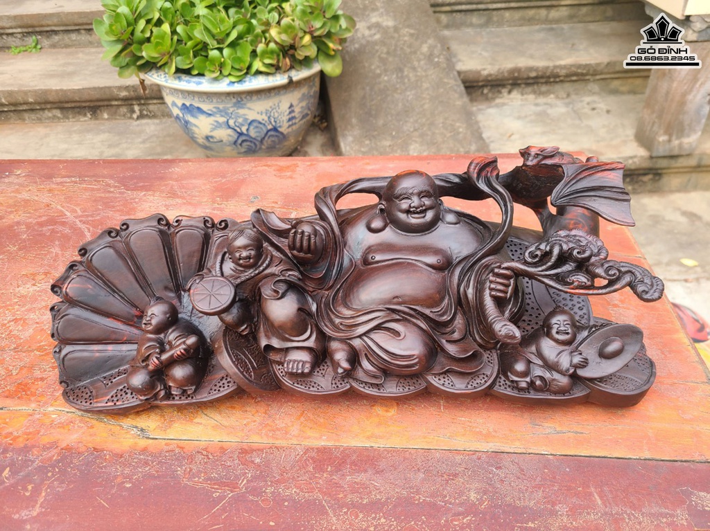 Tượng Phật Di Lặc Tam Phúc Gỗ Trắc Cao 13 Ngang 41 Sâu 17 (cm) 0