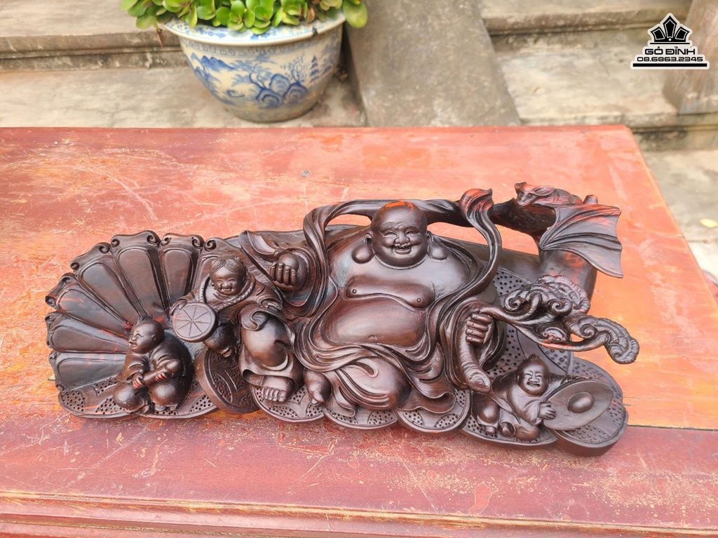 Tượng Phật Di Lặc Tam Phúc Gỗ Trắc Cao 13 Ngang 41 Sâu 17 (cm) 1