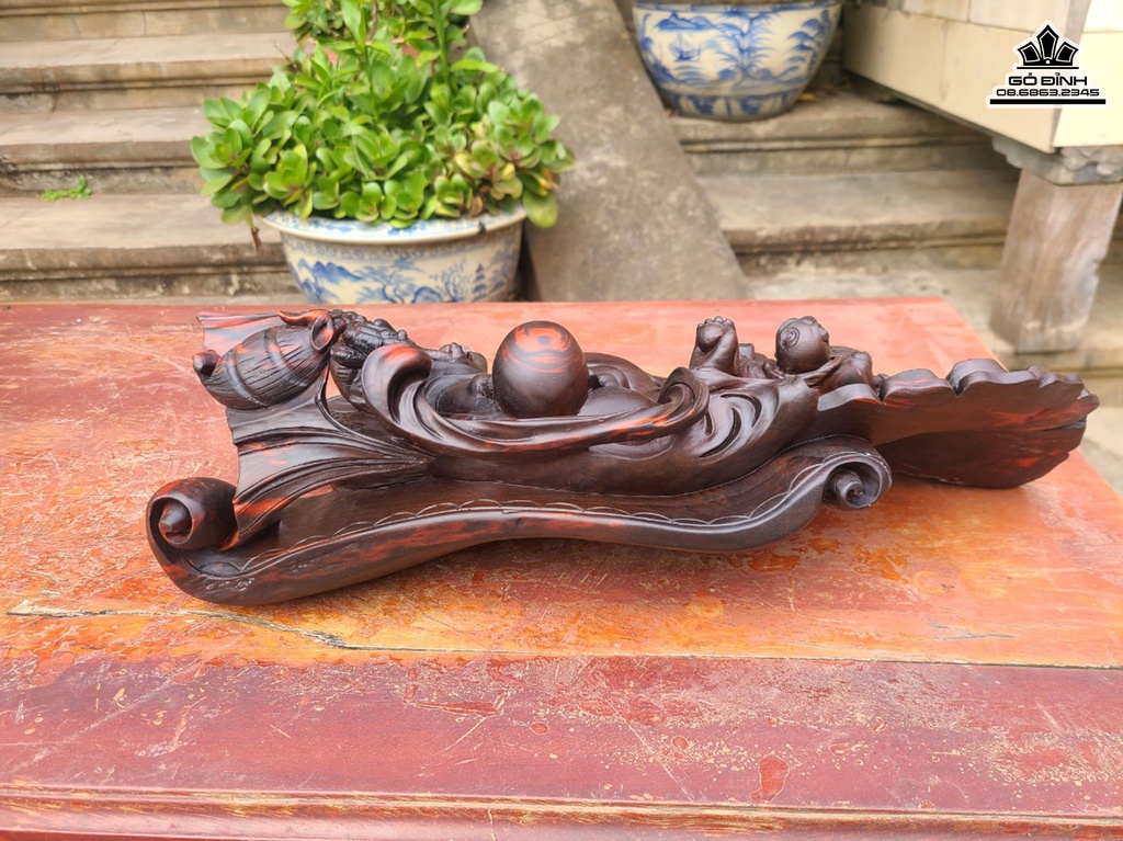 Tượng Phật Di Lặc Tam Phúc Gỗ Trắc Cao 13 Ngang 41 Sâu 17 (cm)3