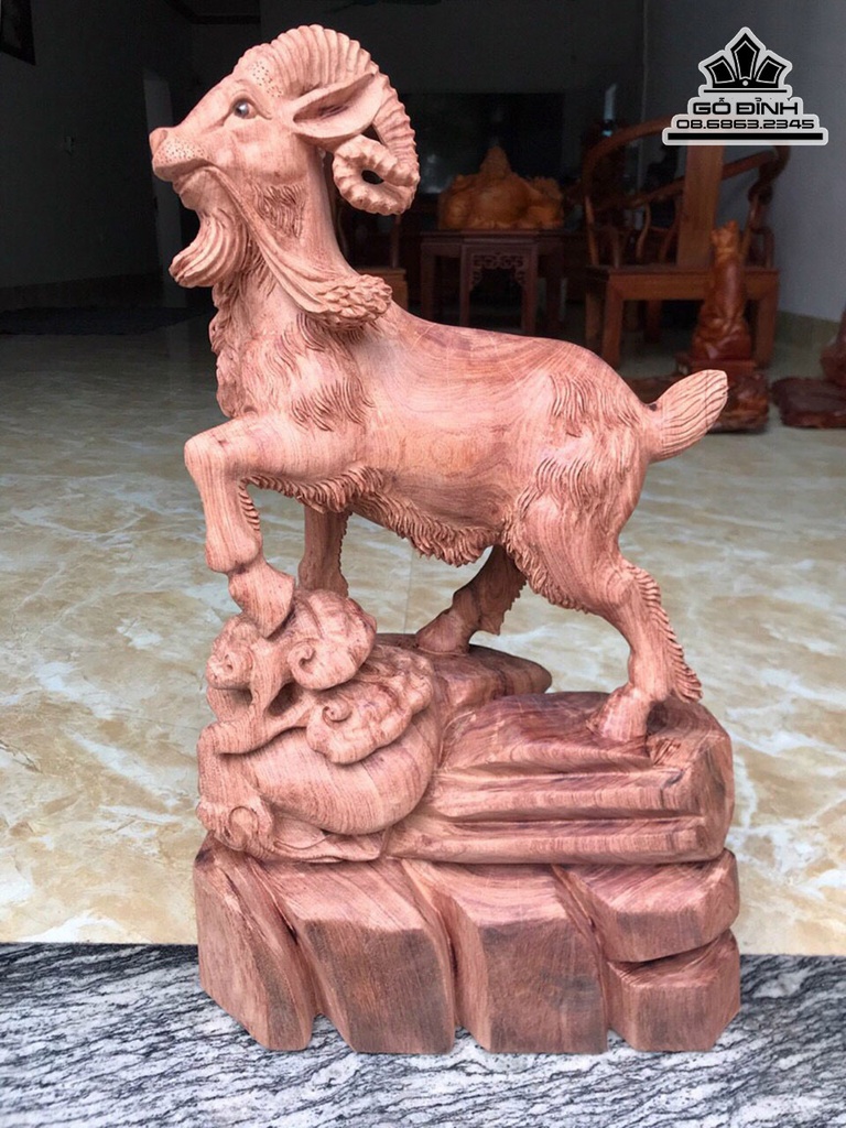 Tượng Dê Phong Thủy Gỗ Hương Việt Cao 57 Ngang 33 Sâu 15 (cm) 0