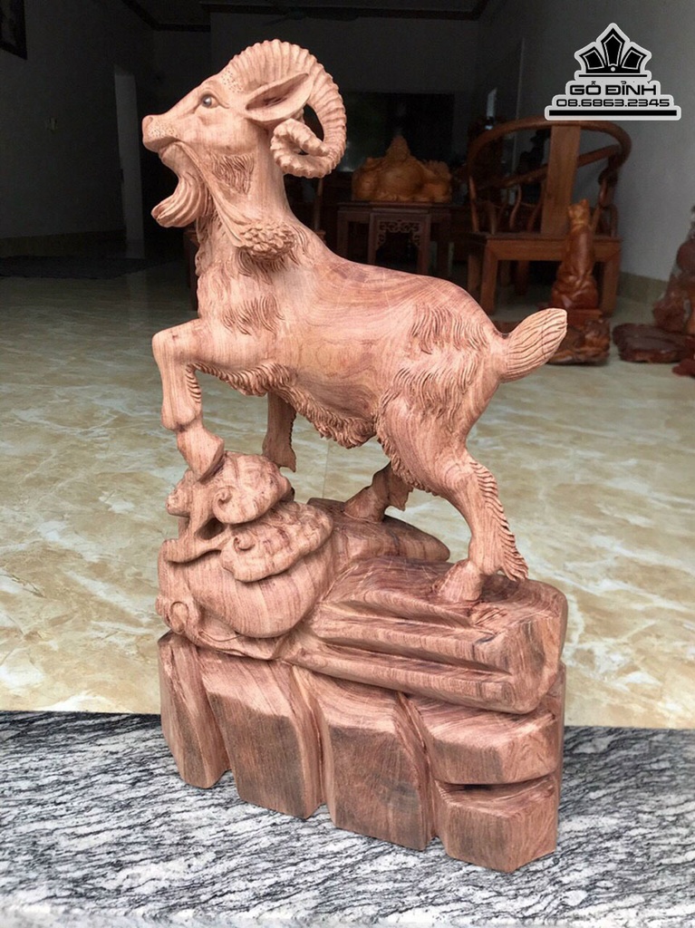 Tượng Dê Phong Thủy Gỗ Hương Việt Cao 57 Ngang 33 Sâu 15 (cm) 1