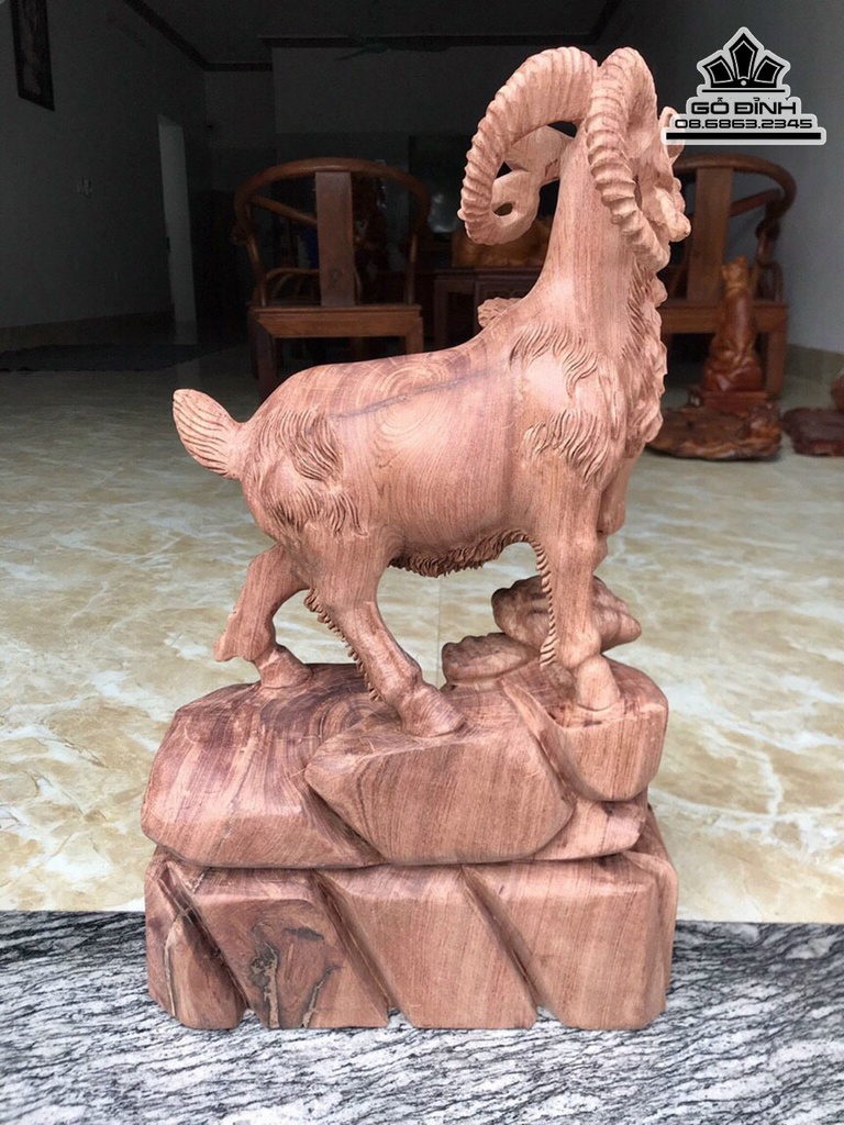 Tượng Dê Phong Thủy Gỗ Hương Việt Cao 57 Ngang 33 Sâu 15 (cm) 2