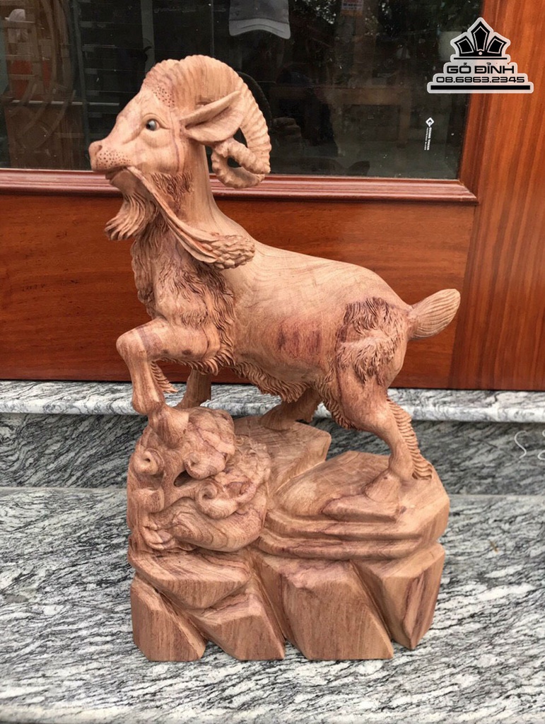 Tượng Dê Phong Thủy Gỗ Hương Việt Cao 57 Ngang 33 Sâu 15 (cm) 3