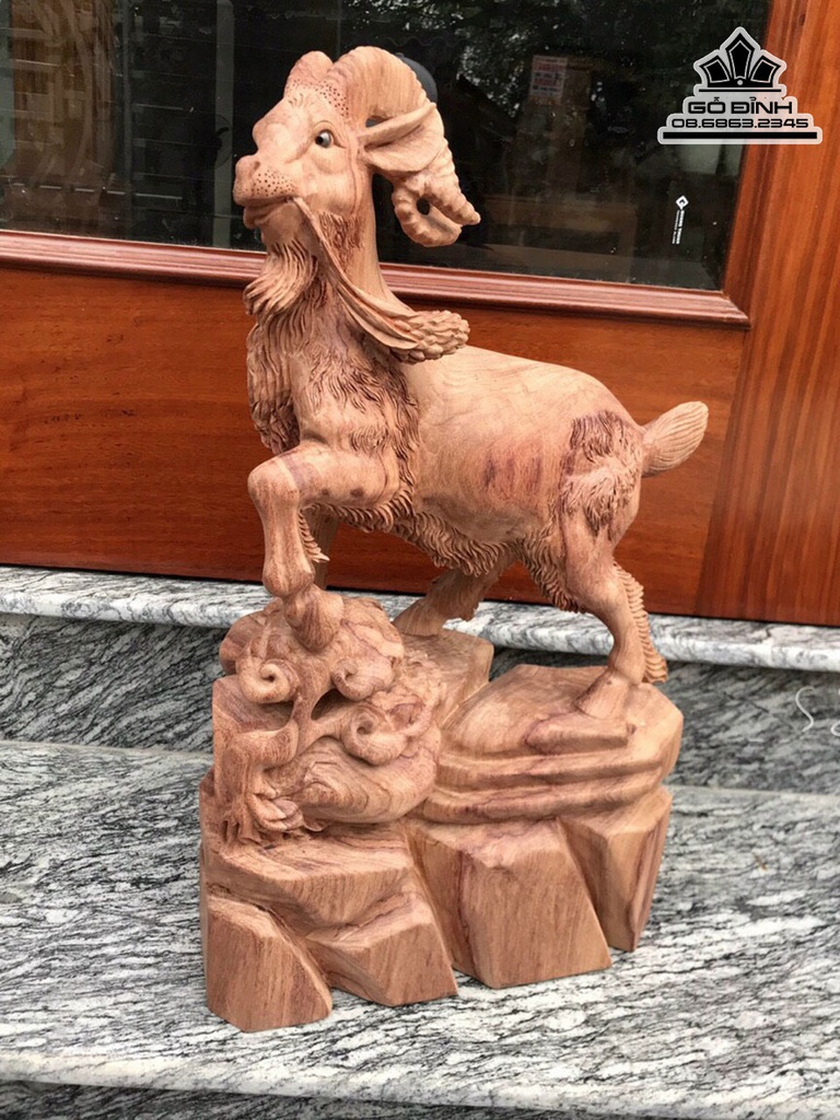 Tượng Dê Phong Thủy Gỗ Hương Việt Cao 57 Ngang 33 Sâu 15 (cm) 4