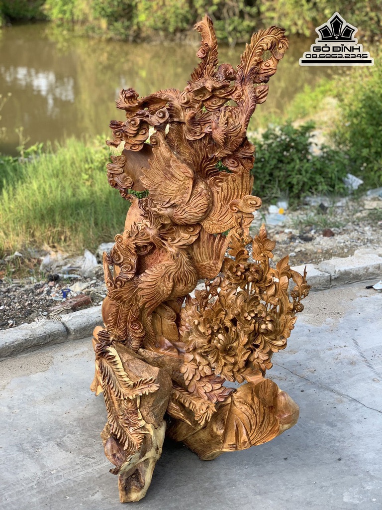 Tượng Gia Đình Phượng Hoàng Gỗ Hương Việt Cao 126 Ngang 82 Sâu 60 (cm)