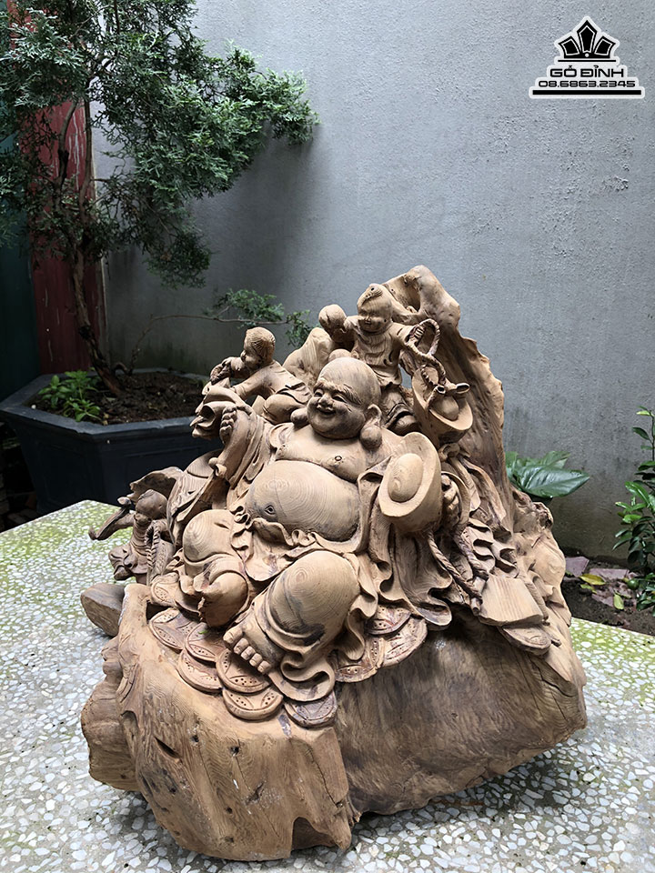 Tượng Phật Di Lặc Tam Phúc Gỗ Ngọc Am Cao 42 Ngang 55 Sâu 40 (cm) 0