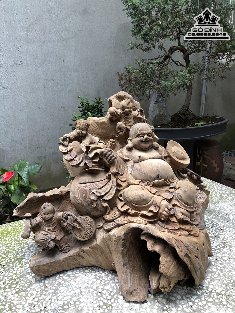 Tượng Phật Di Lặc Tam Phúc Gỗ Ngọc Am Cao 42 Ngang 55 Sâu 40 (cm) 4