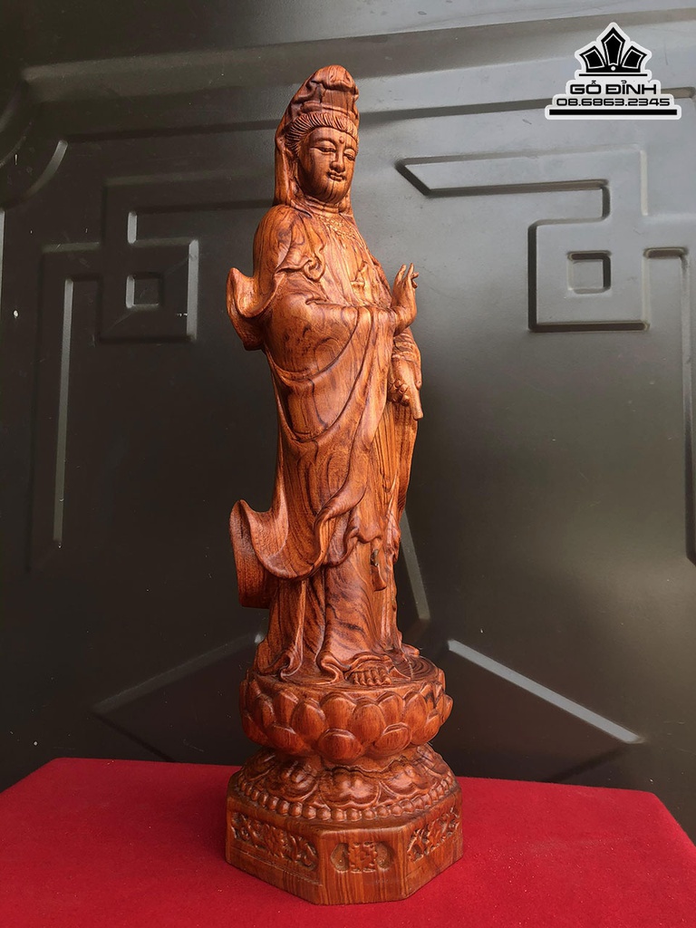Tượng Phật Quan Âm Gỗ Hương Cao 40 Ngang 10 Sâu 10 (cm) 2