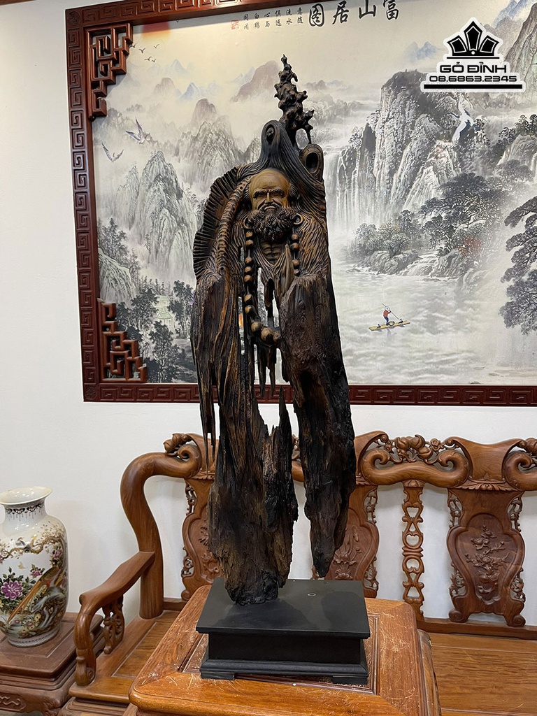 Tượng Đạt Ma Sư Tổ Gỗ Bách Xanh Cao 85 Ngang 26 Sâu 13 (cm) 0