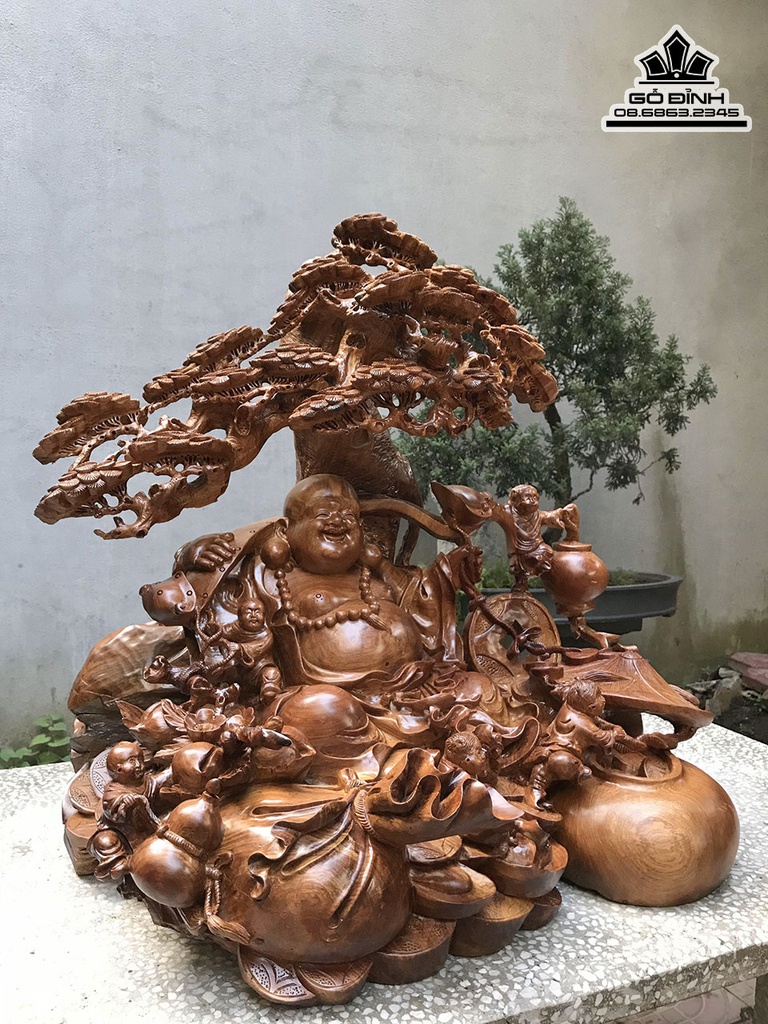 Tượng Phật Di Lặc Ngũ Phúc Gỗ Hương Cao 73 Ngang 75 Sâu 60 (cm)0