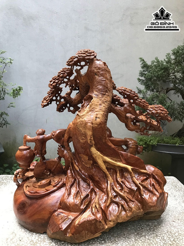 Tượng Phật Di Lặc Ngũ Phúc Gỗ Hương Cao 73 Ngang 75 Sâu 60 (cm) 2