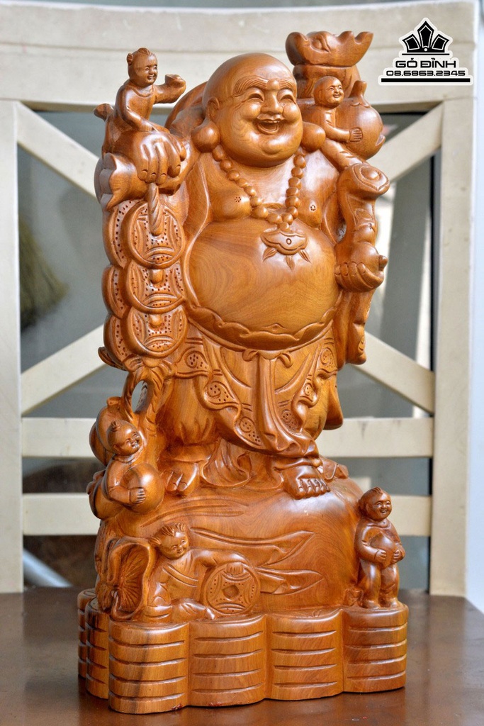 Tượng Phật Di Lặc Gỗ Bách Xanh Cao 40 Ngang 20 Sâu 12 (cm) 0