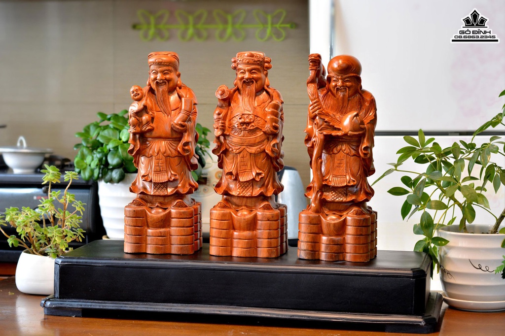 Tượng Phúc Lộc Thọ Gỗ Hương Cao 40 Ngang 15 Sâu 12 (cm) 0