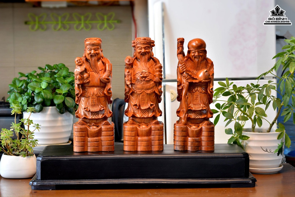 Tượng Phúc Lộc Thọ Gỗ Hương Cao 40 Ngang 15 Sâu 12 (cm) 1