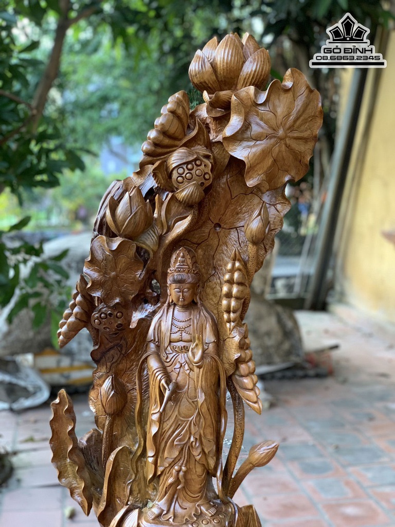Tượng Phật Quan Âm Gỗ Bách Xanh Cao 136 Ngang 45 Sâu 33 (cm) 0