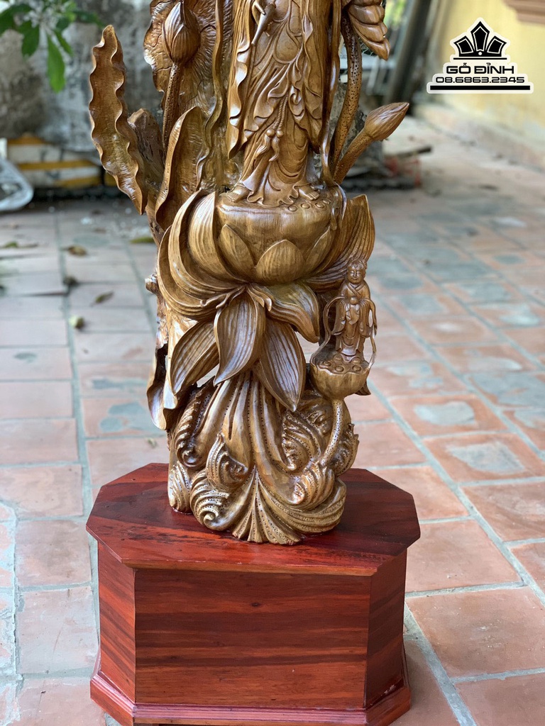 Tượng Phật Quan Âm Gỗ Bách Xanh Cao 136 Ngang 45 Sâu 33 (cm)