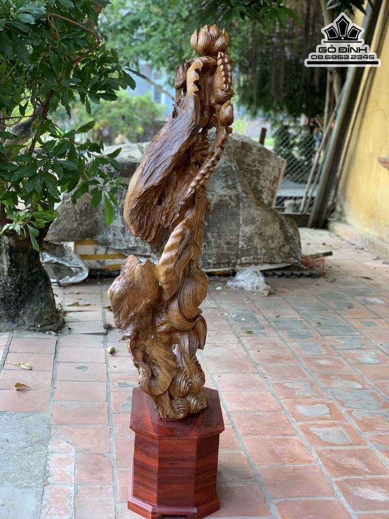 Tượng Phật Quan Âm Gỗ Bách Xanh Cao 136 Ngang 45 Sâu 33 (cm) 4