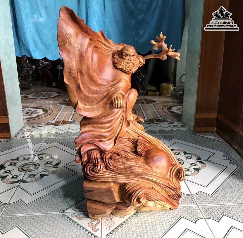 Tượng Đạt Ma Sư Tổ Gỗ Hương Cao 58 Ngang 33 Sâu 20 (cm) 2