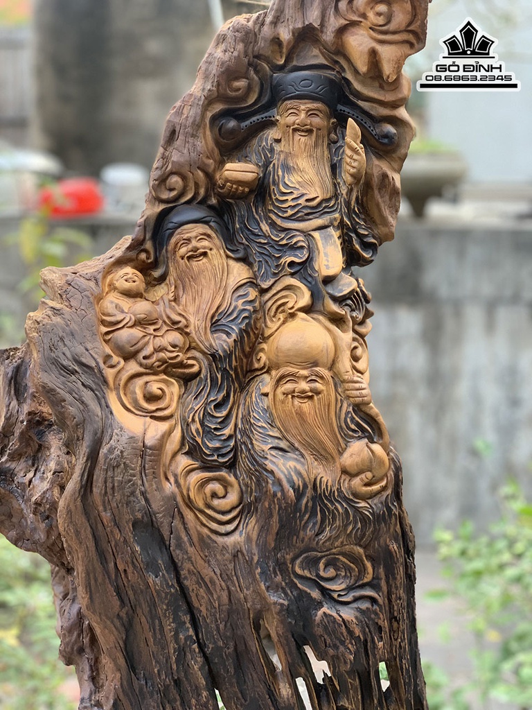 Tượng Phúc Lộc Thọ ( Tam Đa ) Gỗ Bách Xanh Cao 106 Ngang 40 Sâu 20(cm) 4