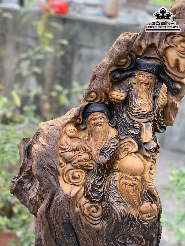 Tượng Phúc Lộc Thọ ( Tam Đa ) Gỗ Bách Xanh Cao 106 Ngang 40 Sâu 20(cm)5