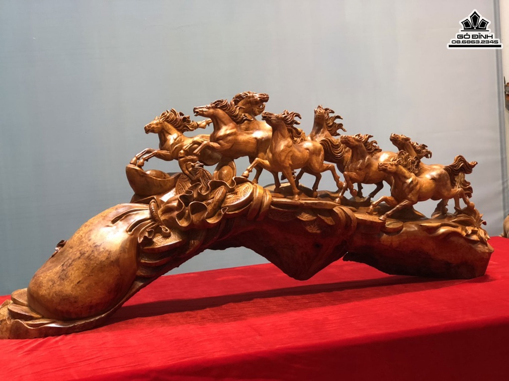Tượng Ngựa Phong Thủy ( Bát Mã ) Gỗ Hương Cao 48 Ngang 120 Sâu 26 (cm) 0