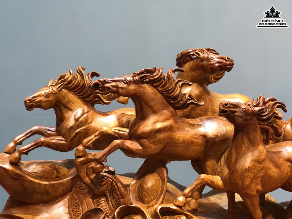 Tượng Ngựa Phong Thủy ( Bát Mã ) Gỗ Hương Cao 48 Ngang 120 Sâu 26 (cm) 1