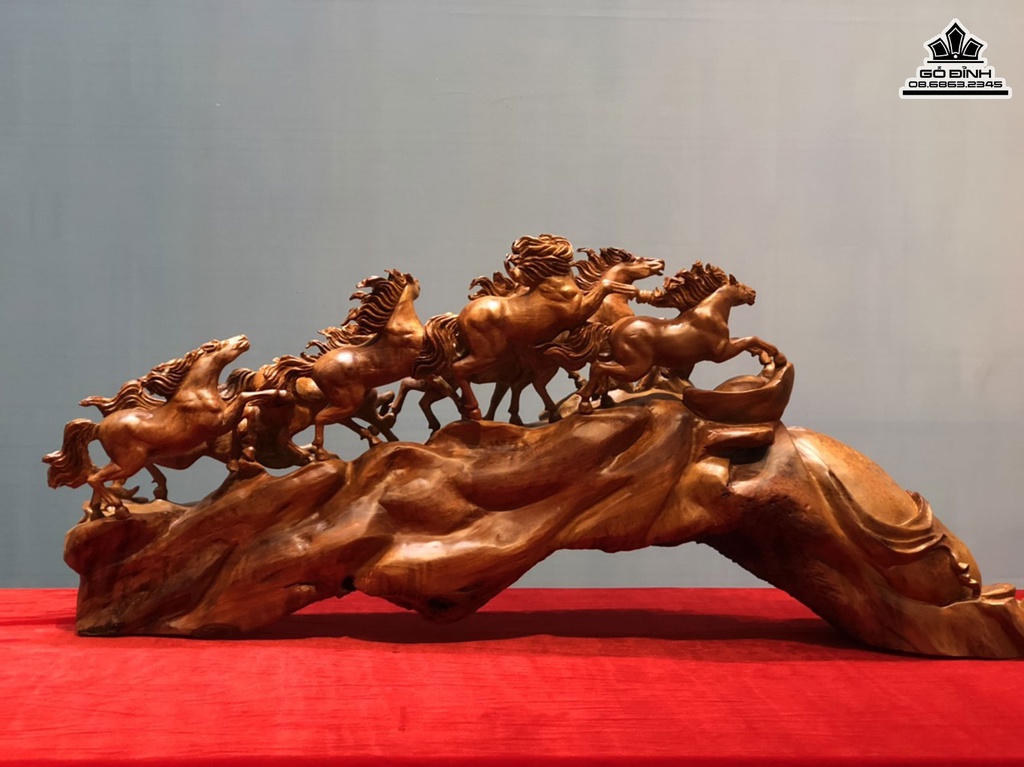 Tượng Ngựa Phong Thủy ( Bát Mã ) Gỗ Hương Cao 48 Ngang 120 Sâu 26 (cm) 6