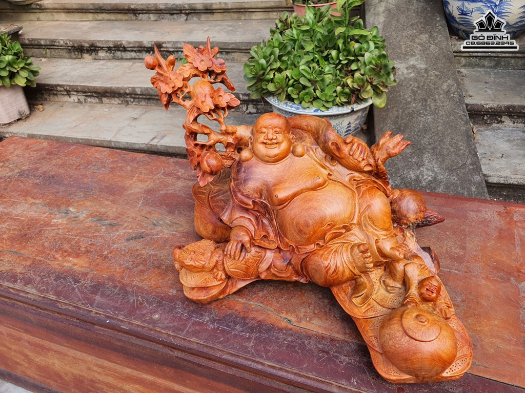 Tượng Phật Di Lặc Gỗ Hương Việt Cao 45 Ngang 50 Sâu 30 (cm)