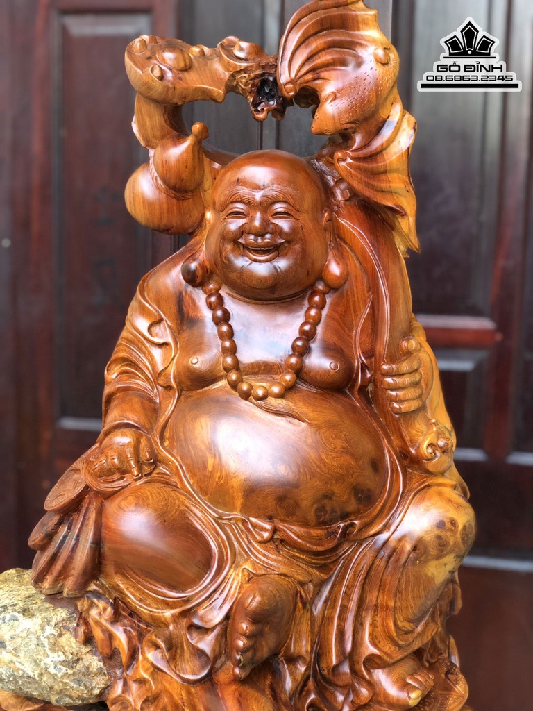 Tương Phật Di Lặc Tam Phúc Gỗ Hương Việt Cao 86 Ngang 62 Sâu 66 (cm)